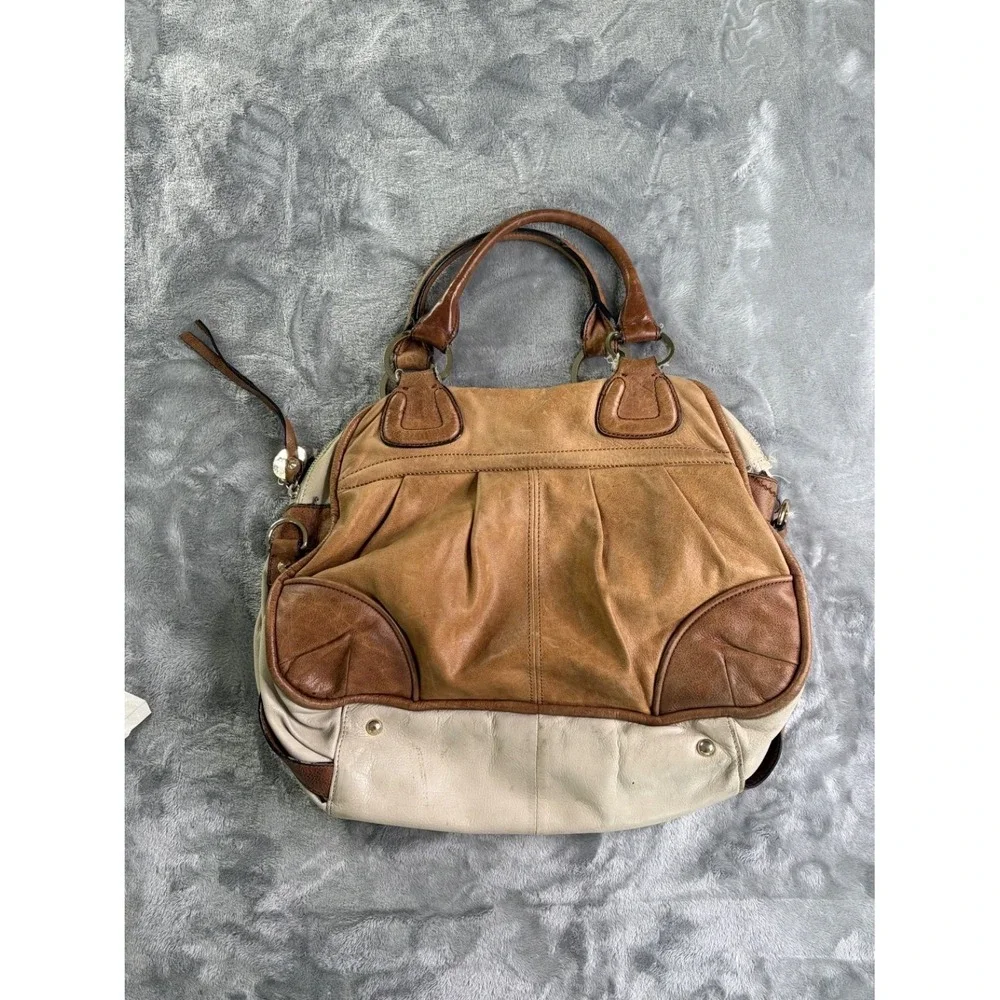 Marciano Handbag Large Tan Leather Satchel Studded Boho 2000s Vintage Used